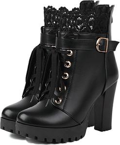 FOREADA Готические ботильоны на массивном каблуке для женщин, короткие боевые ботинки, черные платформенные ботильоны с пряжками и заклепками, панк-готическая обувь на молнии