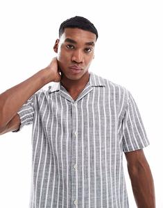 Рубашка с короткими рукавами и фактурным воротником JJ Rebel в синюю полоску