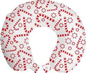 Подушка для шеи ABAKUHAUS Candy Cane Travel Pillow, рождественская тема, звезды, дорожный аксессуар из пеноматериала для самолета и автомобиля, 30 x 30 см, ярко-белый Abakuhaus