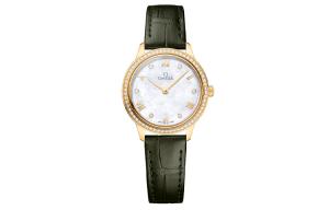 OMEGA Элегантные женские часы Saucer Series с кварцевым механизмом, белый циферблат 27.5 мм, корпус из 18-каратного золота, ремешок из крокодиловой кожи