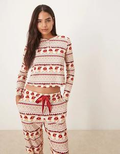 Рождественский пижамный комплект Chelsea Peers с плюшевой кофтой и брюками в стиле Фэйрайл, разноцветный