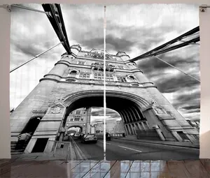 Шторы ABAKUHAUS Modern Rustic Curtain, Tower Bridge, Англия, универсальные ленточные шторы для гостиной с петлями и крючками, 280 x 225 см, белые и черные Abakuhaus