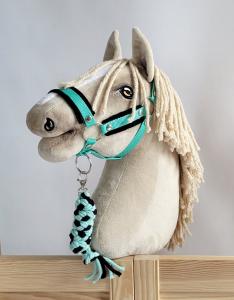 Набор Hobby Horse: недоуздок А3 с черным мехом + веревочный привязь - черный и мятный. Super Hobby Horse