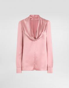 Блузка из шелкового сатина с воротником-шалью Dolce & Gabbana, розовый