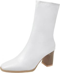 Женские осенне-зимние ботинки Yiozoi из телячьей кожи, высокие на каблуке, модные кожаные туфли для улицы, нескользящие повседневные ботильоны, White