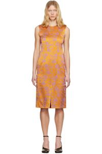 Платье миди с оранжево-фиолетовым цветочным принтом Dries Van Noten