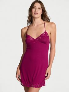 Платье-Комбинация из ребристого модала и кружева с перекрестными швами на спине Victoria'S Secret, fresh jam