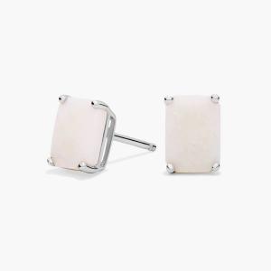 Серьги-гвоздики с опалом изумрудной огранки из белого золота 14 карат (7x5 мм) Blue Nile