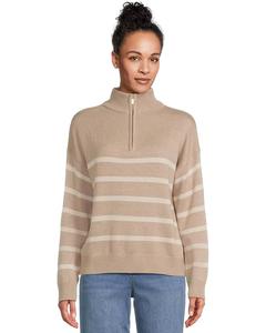Женский свитер Splendid Georgie Stripe 1/4 Zip, Light Cedar Heather/Pale Oak