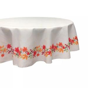 Круглая скатерть, 100% полиэстер, круглая 60 дюймов, текстурированная окантовка с гирляндой на День Благодарения