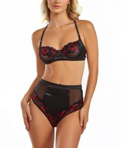 Женский комплект нижнего белья с красным цветочным узором, бюстгальтер на косточках и трусики с высокой талией iCollection, мультиколор