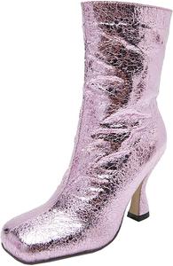 Женские ботильоны Uniquelly с заостренным квадратным носком, высокой голенью, широким голенищем, на каблуке с боковой молнией, блестящие вечериночные и свадебные туфли, Purple