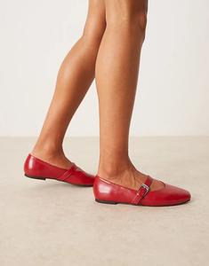 Балетки Leah Mary Jane ASOS DESIGN Wide Fit вишневого цвета