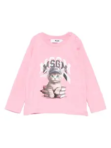 Футболка с длинными рукавами и принтом Msgm Kids, розовый