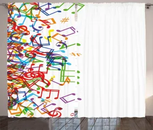 Штора ABAKUHAUS Music Rustic, мелодия Rhythm Time, универсальная ленточная штора для гостиной с петлями и крючками, 280 x 225 см, разноцветный белый