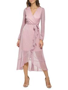 Платье миди с поясом и жатым металликом Kensie, розовый