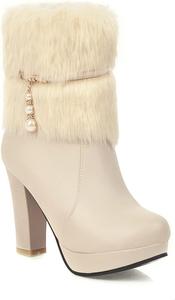 Женские модные ботильоны VOKLIN на платформе с мехом, с высоким каблуком, круглый носок, боковая молния, элегантные короткие ботинки, Beige Apricot-Velvet Lined