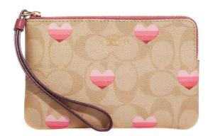 Кожаный клатч с принтом "Трубы" женский коричневый и розовый COACH