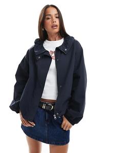 Куртка-бомбер ASOS DESIGN из нейлона с воротником-трубой и сборками, темно-синего цвета