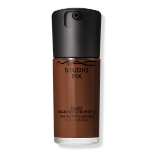 Тональный крем Studio Fix Fluid SPF15 с матирующим эффектом и контролем жирности кожи на 24 часа. MAC, NW55 (rich mahogany with neutral undertones for deep dark skin)