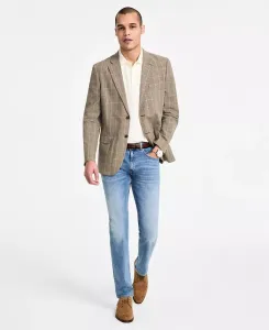 Мужской хлопковый и льняной печатный спортивный пиджак Modern-Fit Nautica, коричневый/бежевый