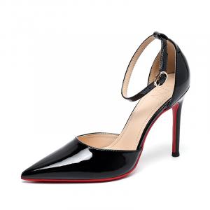 Женские туфли на тонком каблуке и высоком каблуке RoseDoris, Black With Red Sole