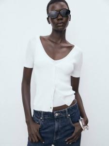 Кардиган с V-образным вырезом Orquidea с короткими рукавами Mango, White