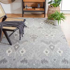 Ковер SAFAVIEH, 153 x 244 см, Ikat Collection, Grey & Ivory, ручной работы, богемская шерсть, идеален для помещений с высокой проходимостью в гостиной, спальне (IKT652F)