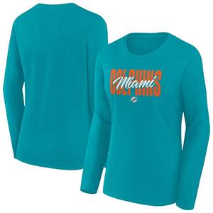 Женская футболка с длинным рукавом и круглым вырезом aqua miami dolphins Fanatics