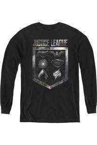 Футболка с длинным рукавом для подростков "Щит эмблем Лиги Справедливости" Gildan, черный
