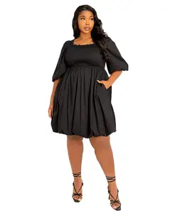 Платье-футляр больших размеров с присборенными рукавами и пузырчатой ​​отделкой Buxom Couture, черный