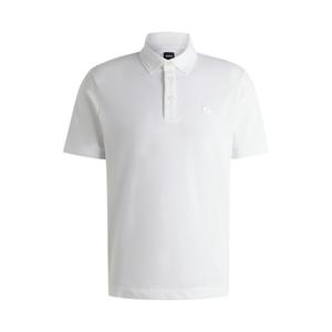 Рубашка поло из хлопка-пике с монограммой Double B BOSS, белый