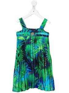 Versace Kids платье с плиссировкой и графичным принтом, синий