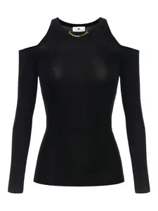 Футболка с открытыми плечами и цепочным декором Elisabetta Franchi, черный
