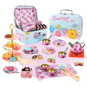 Металлический чайный сервиз, кувшин, чашки, поднос, сладости, одеяло + чемодан Inna marka