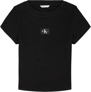 Футболка Calvin Klein Babydoll с короткими рукавами для девочек, мягкая и удобная, Black Ribbed Monogram