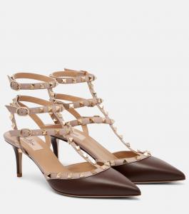 Кожаные туфли Rockstud 65 на каблуке Valentino Garavani, Light Coffee/Poudre