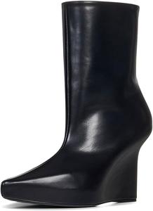 Женские сексуальные закрытые ботильоны на платформе с застежкой-пулом, на каблуке клин, короткие ботинки для работы и вечеринок, теплые, размеры 4-16 US Wo wagas, Black