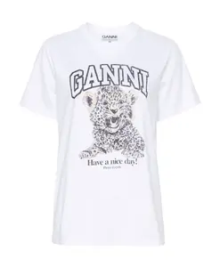 Футболка свободного кроя с леопардовым принтом Ganni, белый