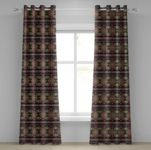 Этническая штора на люверсах ABAKUHAUS, арабески, традиционный фольклорный мотив с цветочными и геометрическими фигурами, декоративные двухпанельные шторы, 280 см x 245 см, цвет индиго-алый Abakuhaus