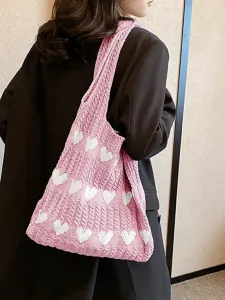 Вязаная сумка с узором в виде сердечек для женщин Doux Belle, цвет Pink