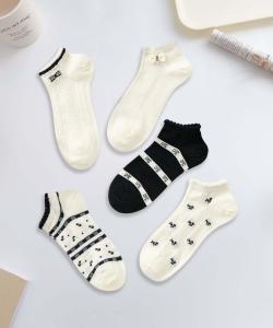 Девичьи носки до щиколотки из хлопковой смеси с вышивкой, комплект из 5 пар