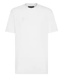 Футболка с круглым вырезом, с коротким рукавом и фирменным знаком. Philipp Plein, белый