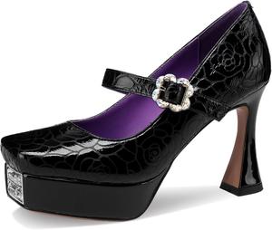 Женские туфли на платформе TDD с блестками, кристаллами и стразами, квадратный носок, закрытые, на массивном каблуке, удобные, нарядные, свадебные, элегантные, широкие, комфортные, каблук 5 дюймов, F Black