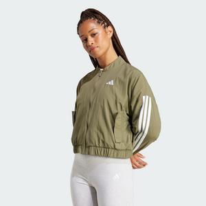 Бомбер Adidas Essentials 3-Stripes Lifestyle Woven Bomber Jacket, цвет Olive Strata/White