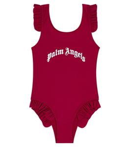 Купальник с оборками и логотипом Palm Angels, красный
