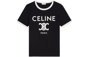 Футболка женская Celine с белым принтом, черный