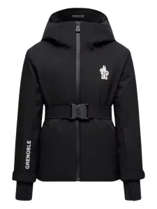 Пуховик для катания на лыжах с поясом и капюшоном Moncler Grenoble Kids, черный