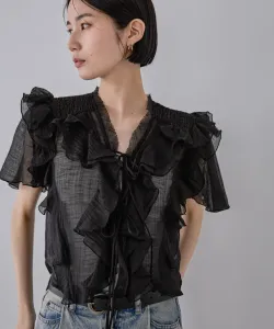 Тканая прозрачная блузка с оборками Jeanasis, цвет Black(09)