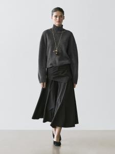 Миди-юбка с деталью в виде шарфа Massimo Dutti, black